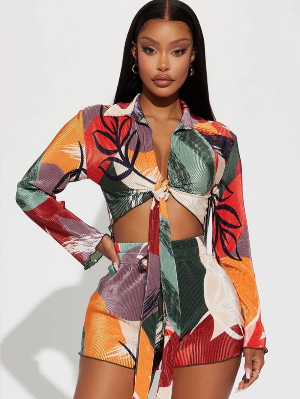 Abstract Print High-Rise Athletic Shorts in Multi-Color